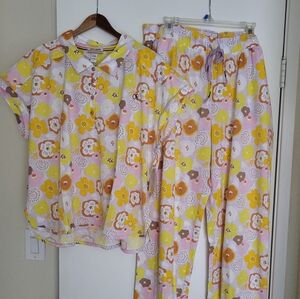 Ocean Pacific Pajamas Set Womens 1X Yellow Pink Retro Floral Shortsleeve